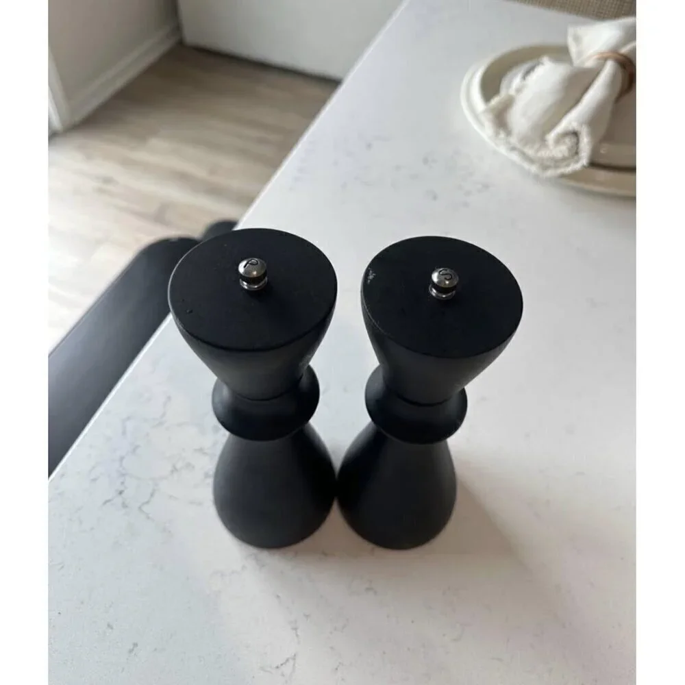 CRATE & BARREL Aster Ebonized Wooden Salt & Pepper Mill Grinder Set in Black